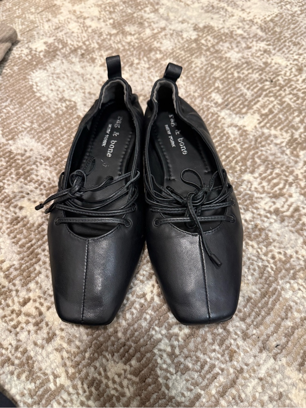 rag & bone Sophia Black Leather Square-Toe Lace-Up Flats